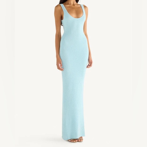 Ana Dress - Baia Blue Sequin, Asta Resort, Elegant Blue Sleeveless Maxi Dress - Picture 2 of 6